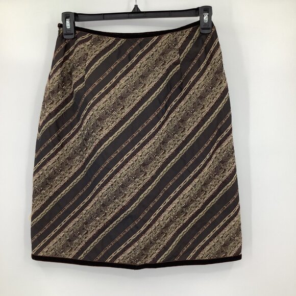 J. Jill Size 8P Elegant Brown Striped A-Line Skirt Tapestry Style Preppy Office - Picture 3 of 8